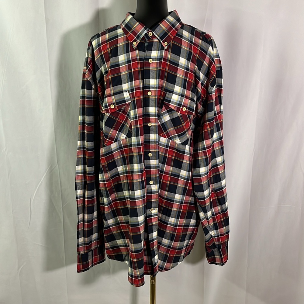 🛍 6 for $35 • NWT Nautica Navy Blue & Red Plaid Button Down Cotton Shirt